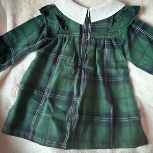 Girls Green Plaid Dress with White Peter Pan Collar